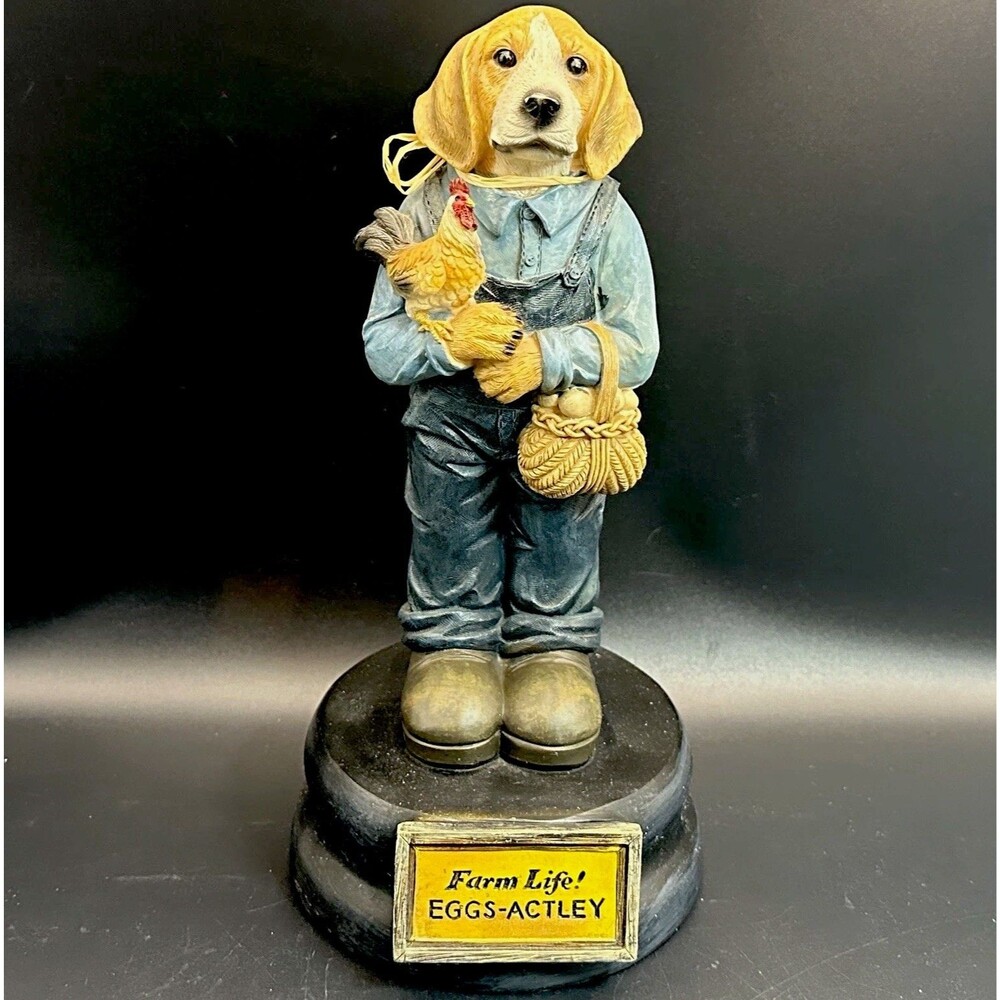 Vintage Rare Anthropomorphic Beagle Dog Farmer Figurine Chicken Egg Basket 10.5”